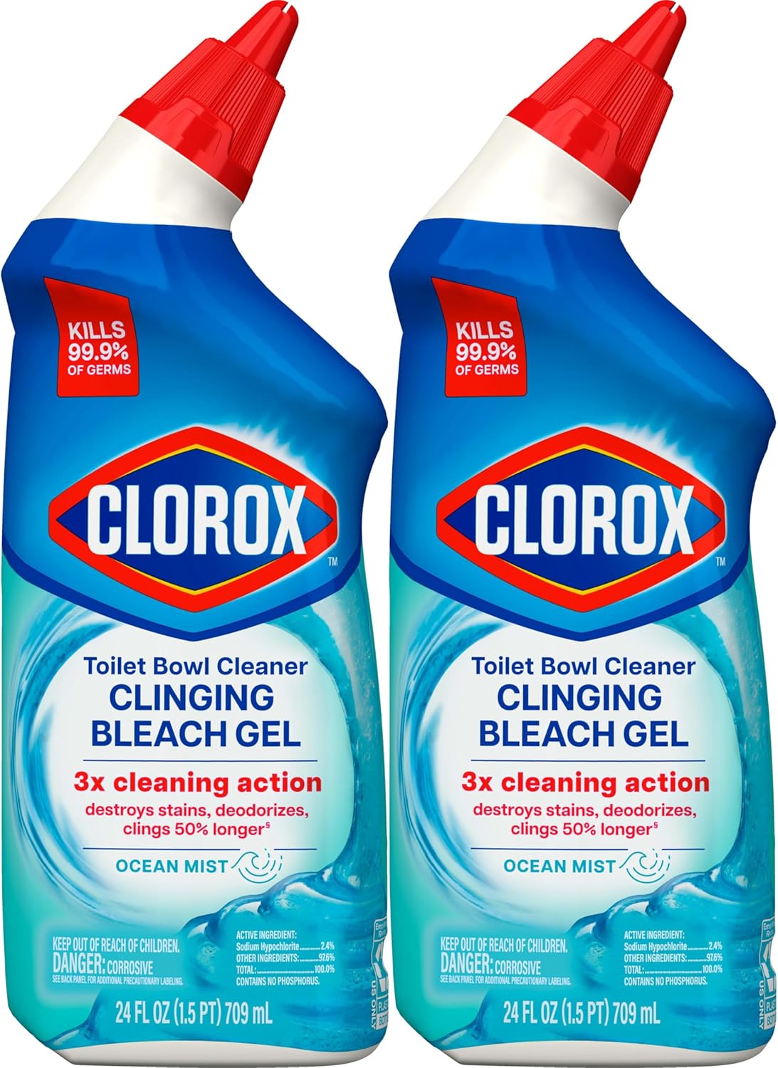 Clorox Toilet Bowl Cleaner with Bleach – 99.9% Germ Kill for Bathrooms Used by Children