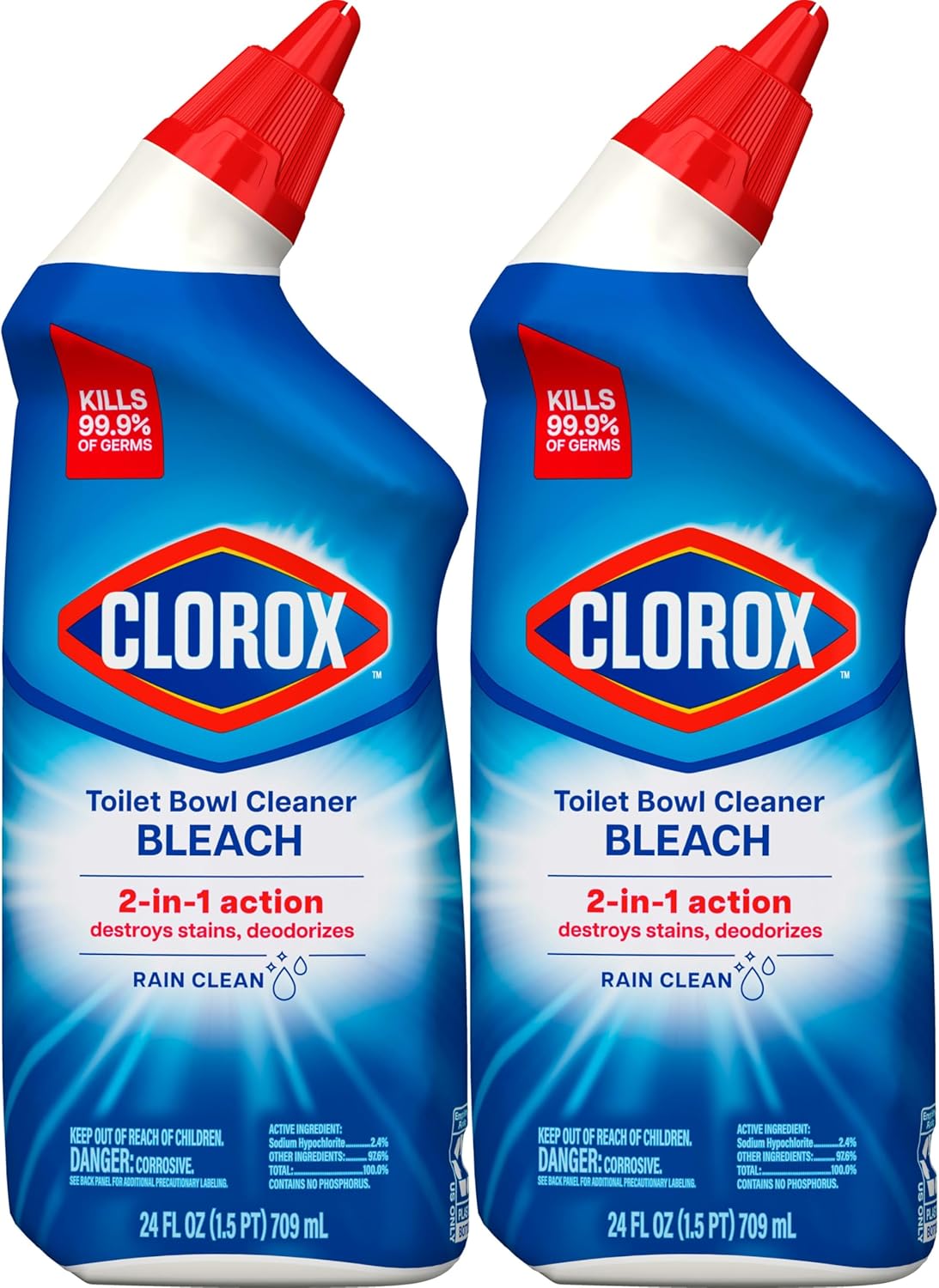 Clorox Toilet Bowl Cleaner with Bleach Rain Clean, Germ-Kill Disinfectant for a Fresh Self-Care Bathroom Ritual