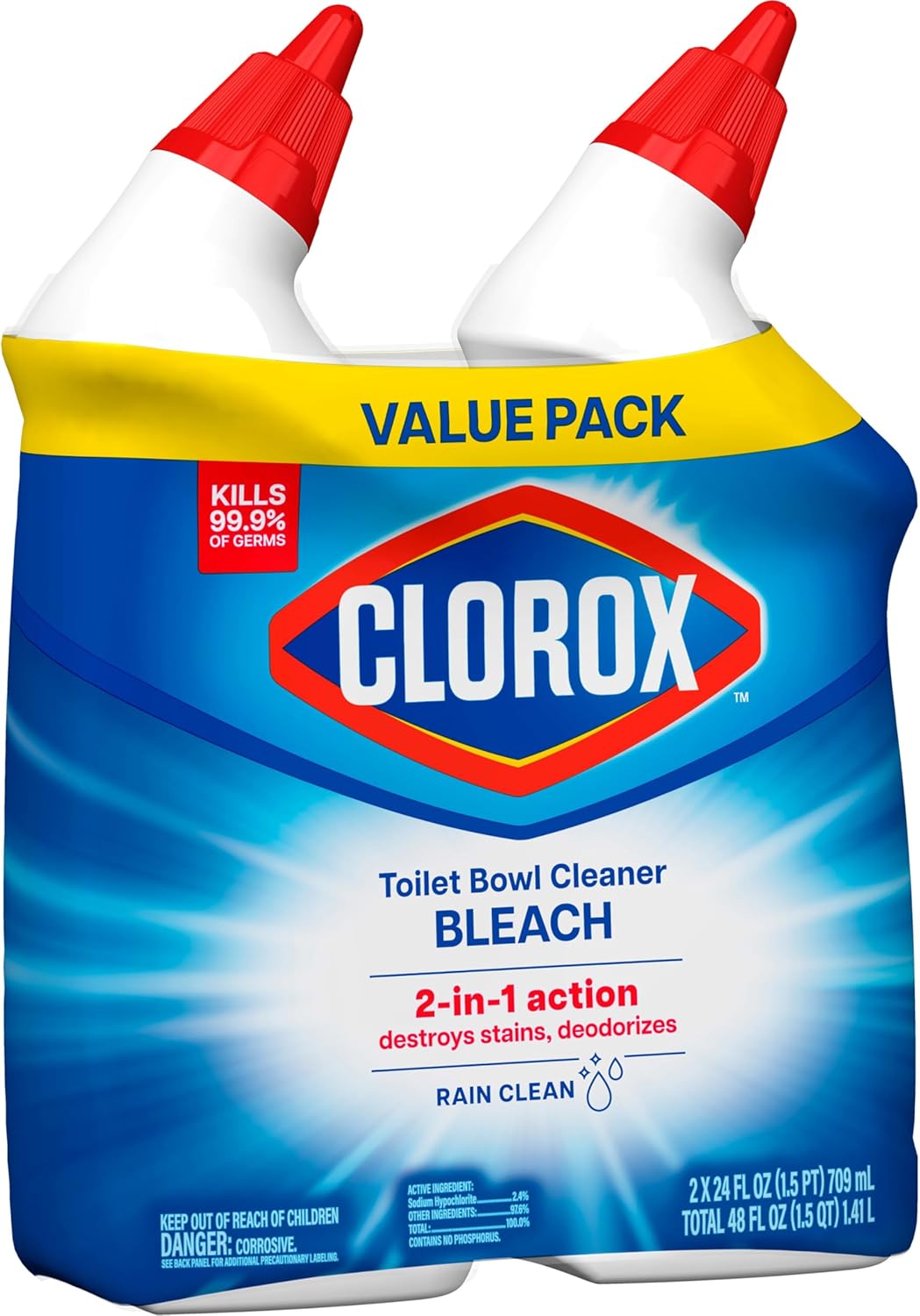 Clorox Toilet Bowl Cleaner with Bleach Rain Clean, Germ-Kill Disinfectant for a Fresh Self-Care Bathroom Ritual