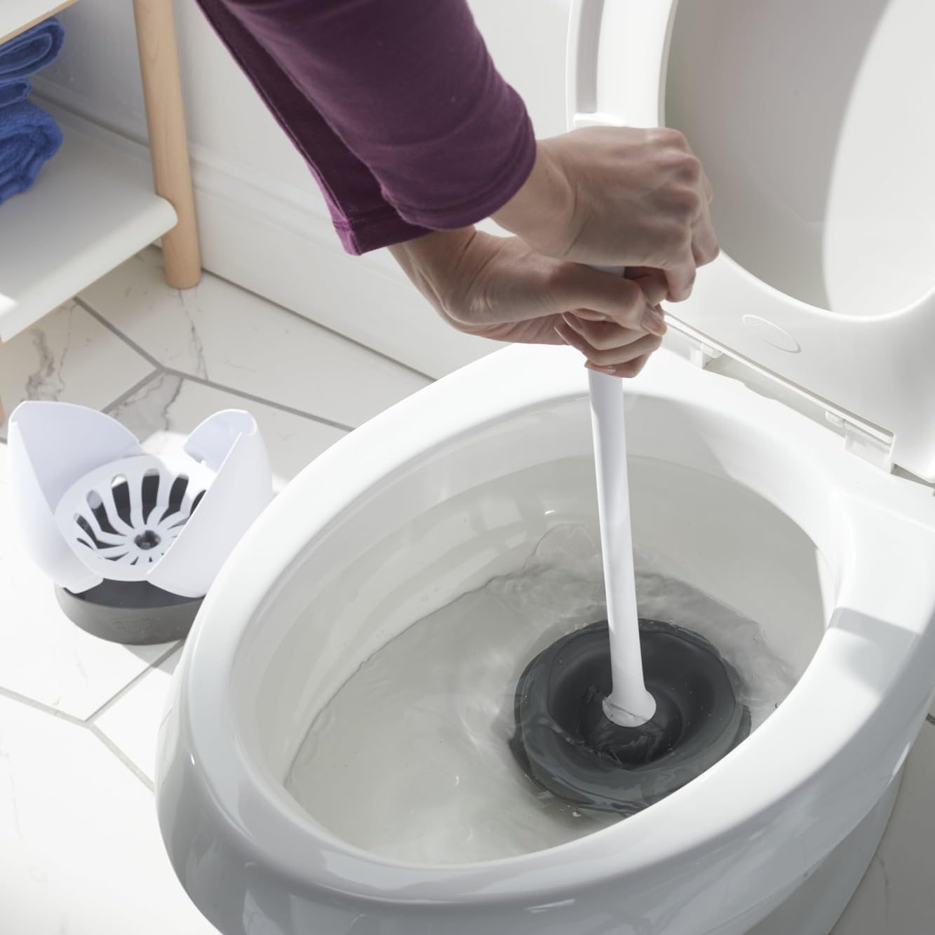 Clorox Toilet Plunger with Hideaway Caddy, 2 Pack – Coordinated Bathroom Accessory for a Cohesive Main Bath Aesthetic