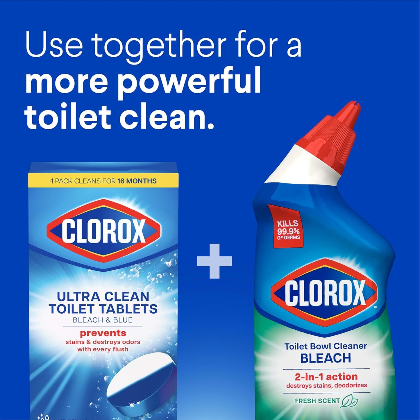 Clorox Ultra Clean Toilet Tablets Bleach & Blue – Set-and-Forget Toilet Care for Busy Home Office Days