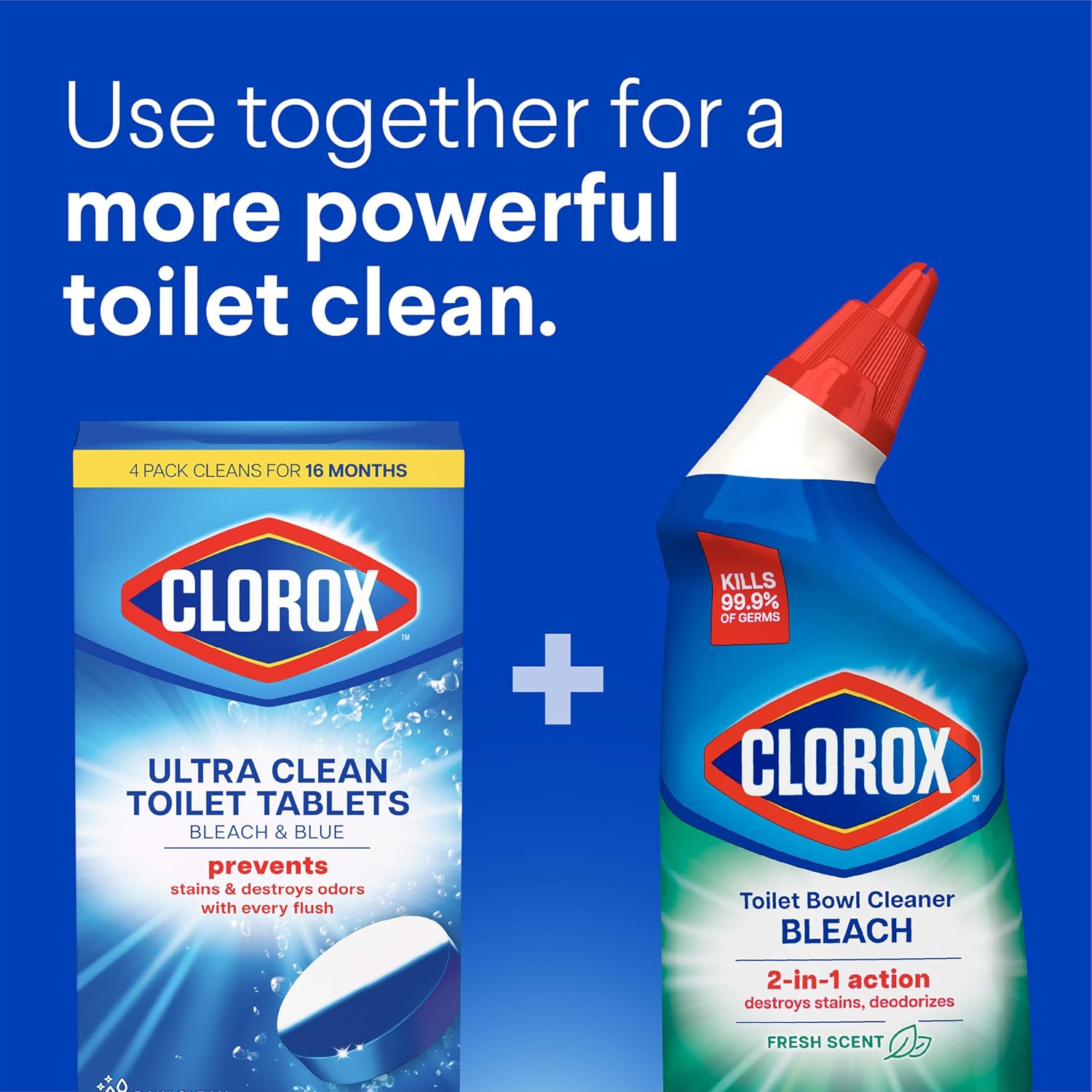 Clorox Ultra Clean Toilet Tablets Bleach & Blue – Set-and-Forget Toilet Care for Busy Home Office Days
