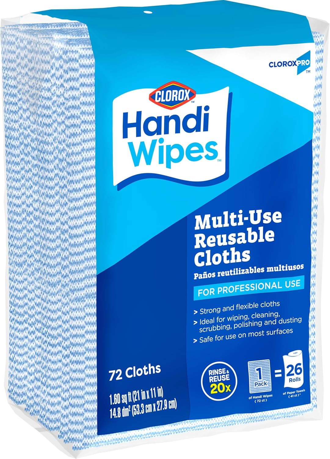CloroxPro Clorox Handi Wipes Multi Use Reusable Cloths, 72 Count – Hygienic Cleaning Cloths for Patient Room Sanitization