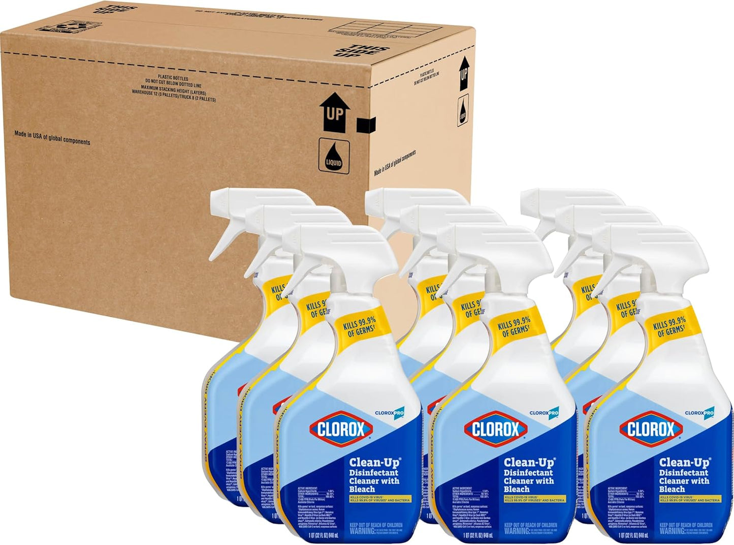 CloroxPro Disinfectant Cleaner with Bleach – Smoke-Free Commercial Kitchen Surface Spray, No Open Flame or Fume Hazard, Bulk 32-Ounce Bottles for Food Service Operators (9-Pack)