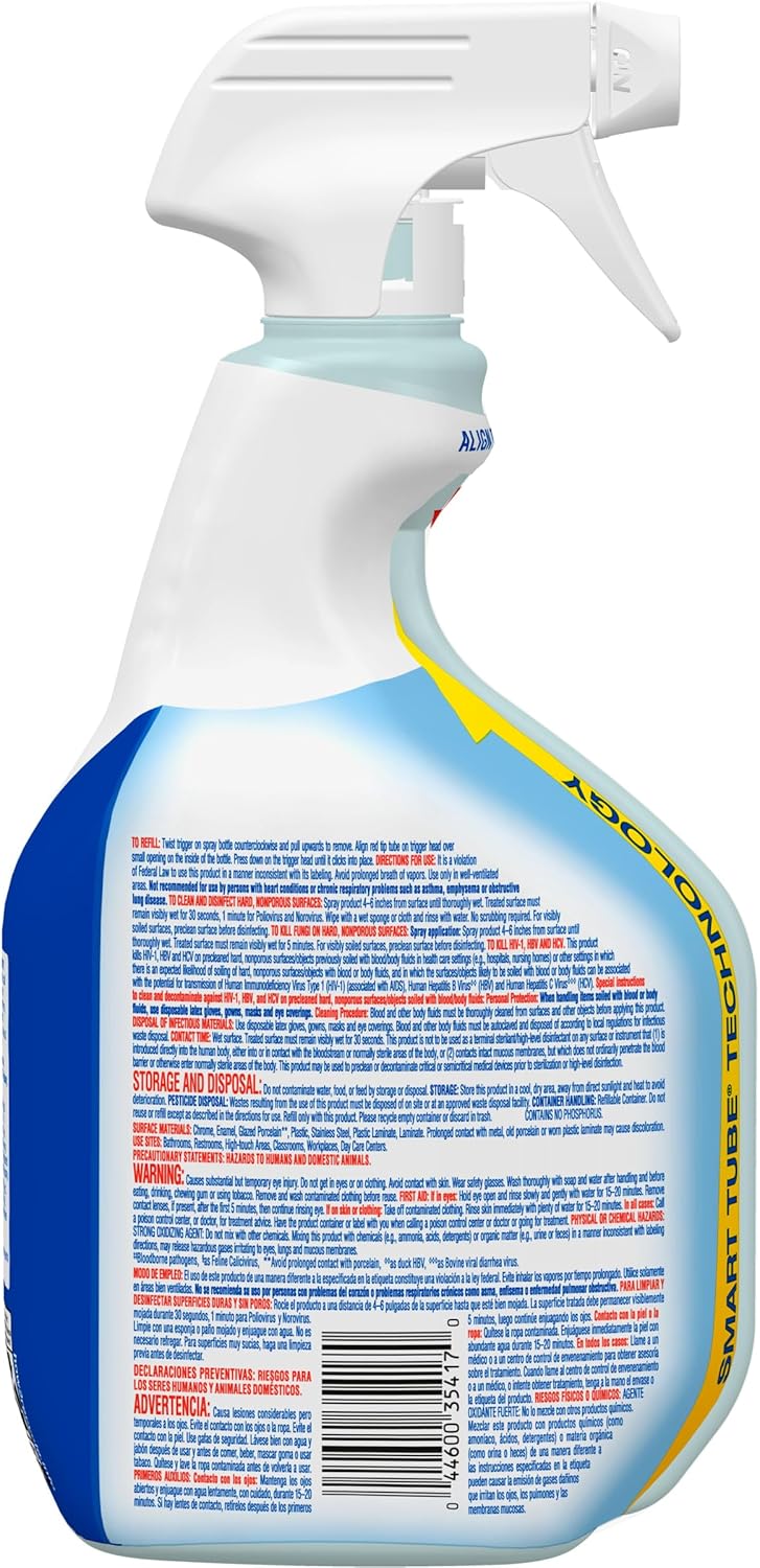 CloroxPro Disinfectant Cleaner with Bleach – Smoke-Free Commercial Kitchen Surface Spray, No Open Flame or Fume Hazard, Bulk 32-Ounce Bottles for Food Service Operators (9-Pack)