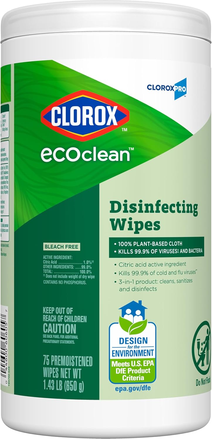 CloroxPro EcoClean Disinfecting Wipes – Unscented Bulk Canister Pack for Streamlined, Clutter-Free Cleaning Carts