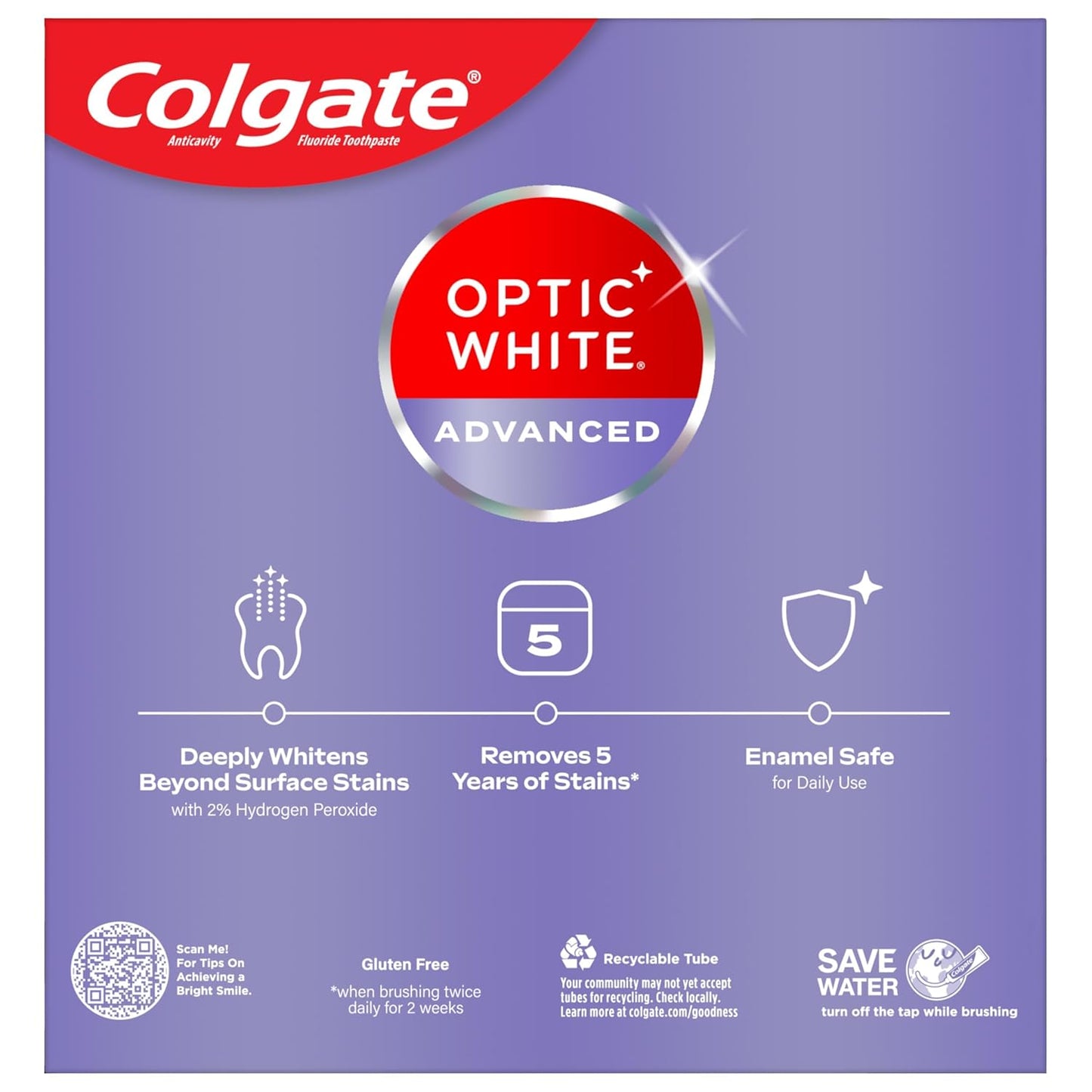 Colgate Optic White Advanced Toothpaste – Mindful Brushing Ritual for Coffee and Tea Drinkers, 3 Pack 3.2 oz