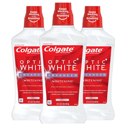 Colgate Optic White Mouthwash – Quick Post-Meeting Whitening Rinse for the Office Bathroom