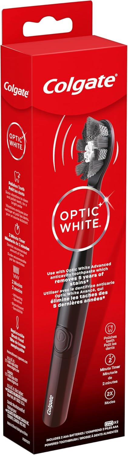 Colgate Optic White Pro-Series Battery Toothbrush – Quick Two-Minute Whitening Routine for Busy Home Office Mornings