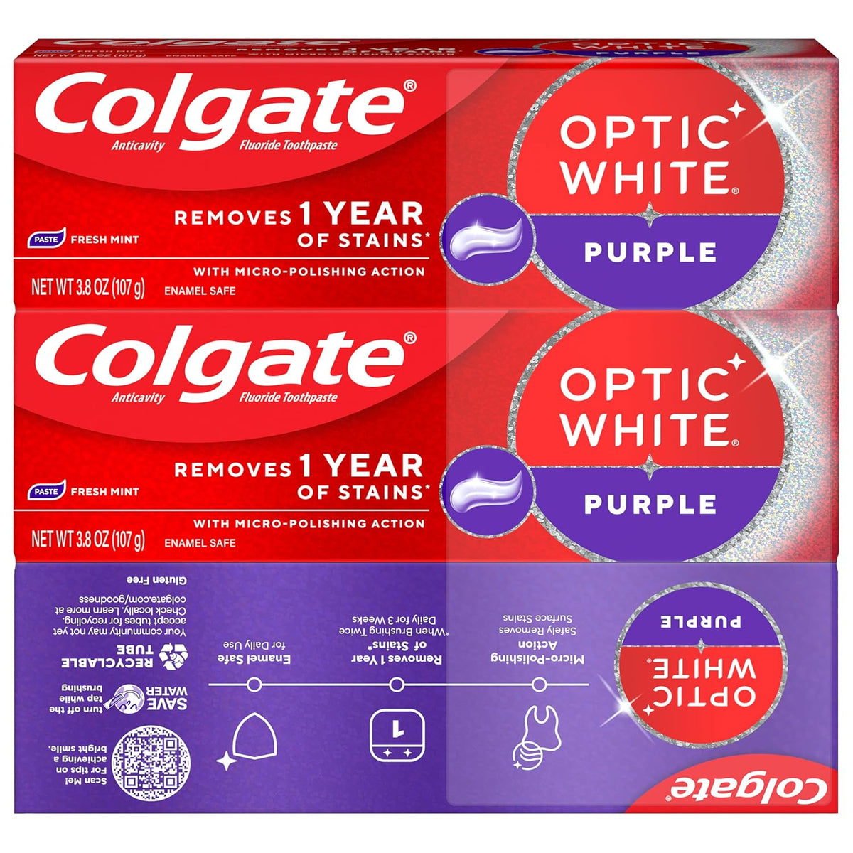 Colgate Optic White Purple Whitening Toothpaste – Holiday Gift Set for Mom, Daily Anticavity and Stain Removal