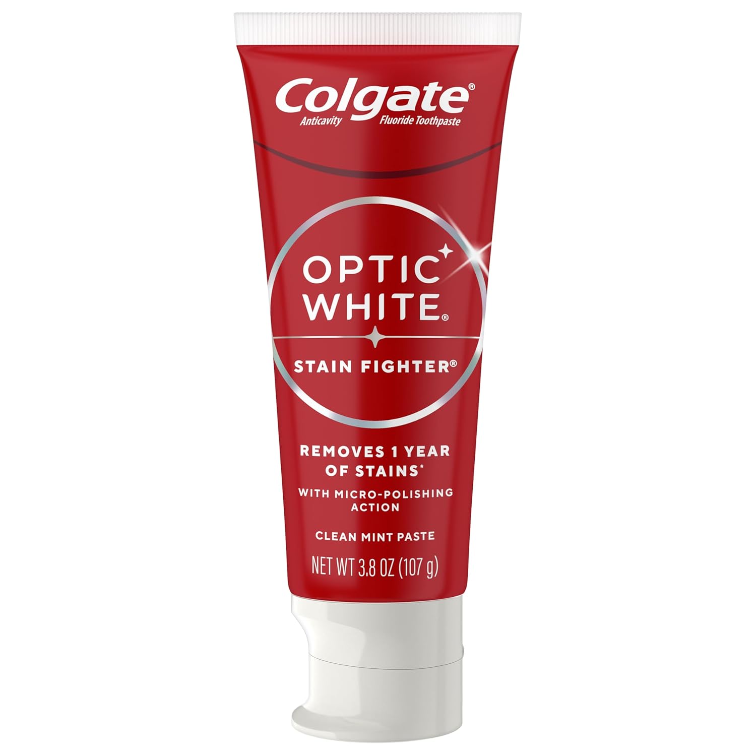 Colgate Optic White Stain Fighter Clean Mint Paste – Daily Self-Care Toothpaste for a Confident Morning Routine