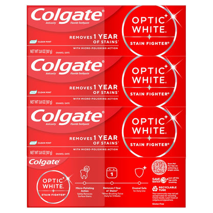 Colgate Optic White Stain Fighter Clean Mint Paste – Daily Self-Care Toothpaste for a Confident Morning Routine