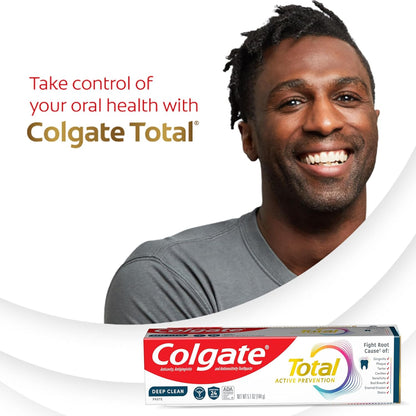 Colgate Total Active Prevention Deep Clean Toothpaste – Mindful Oral Care for Morning and Evening Routine, Stannous Fluoride Whole-Mouth Protection, 3 Pack