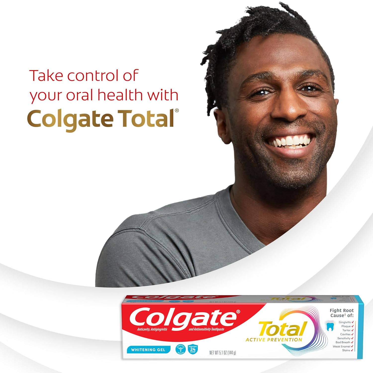 Colgate Total Active Prevention Whitening Gel – Nighttime Bedside Oral Care for Sensitive Teeth, Stannous Fluoride Anticavity 4 Pack 5.1 oz