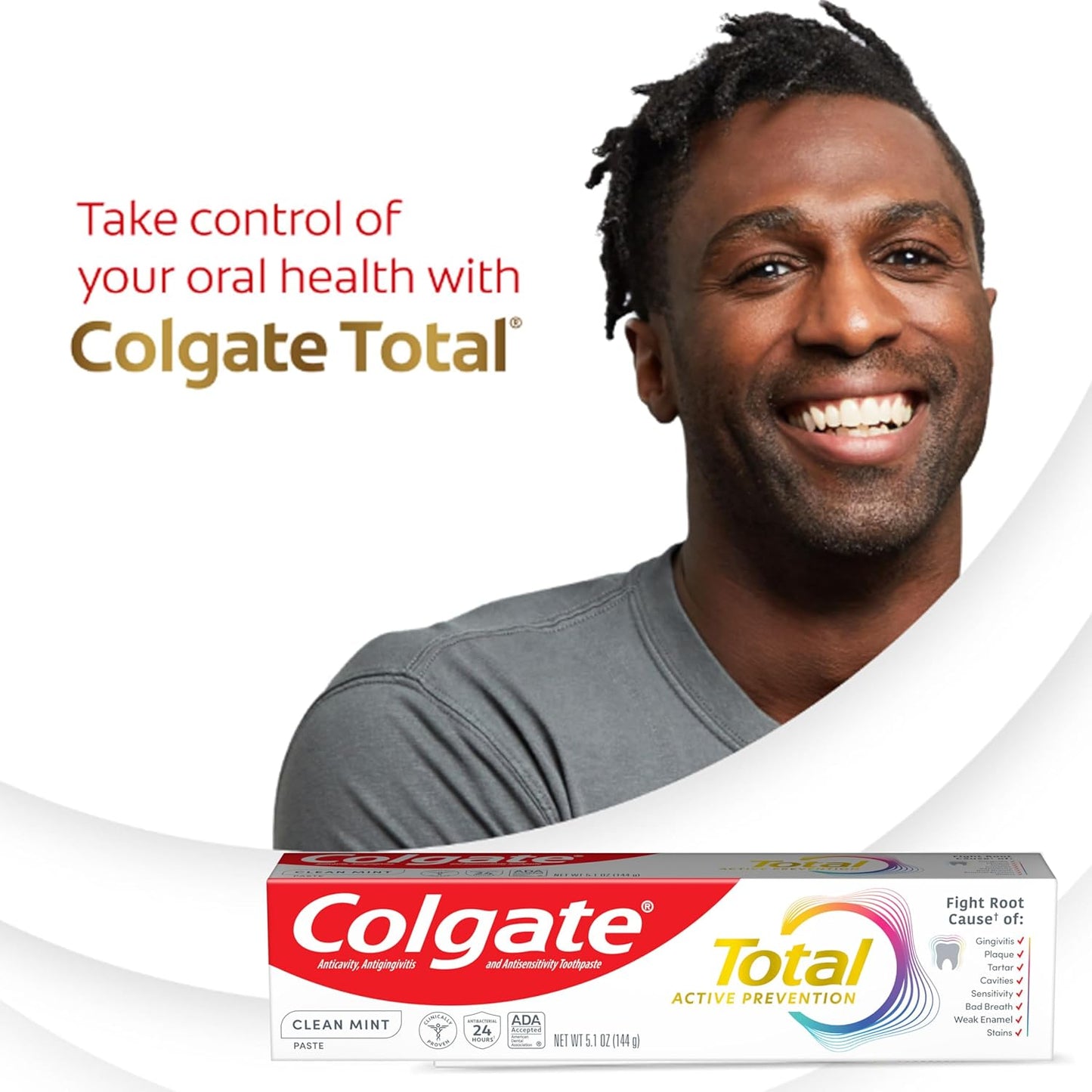 Colgate Total Clean Mint Anticavity Toothpaste – Spa-Like Bathroom Counter Upgrade for 24-Hour Antibacterial Oral Care Ritual