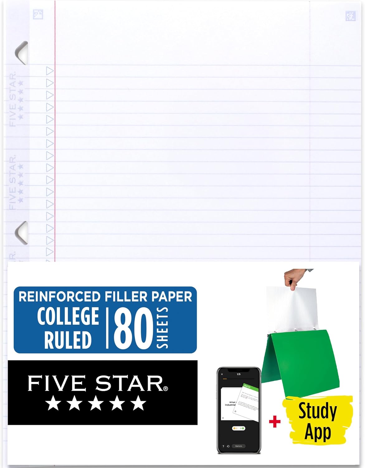 college ruled filler paper, 8.5" x 11" standard letter size