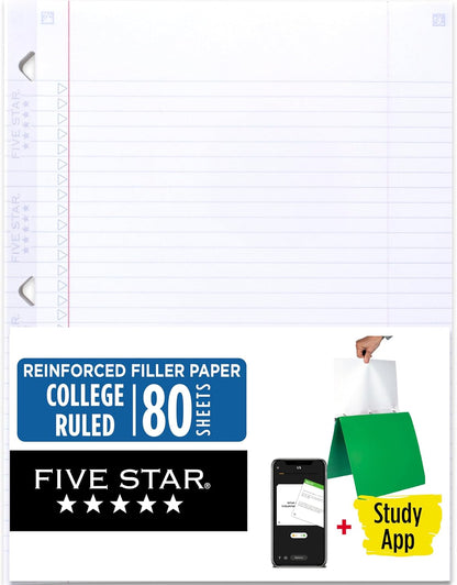 college ruled filler paper, 8.5" x 11" standard letter size