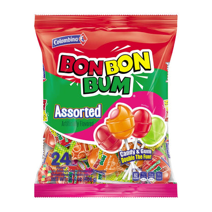 Colombina Bon Bon Bum Lollipops – Individually Wrapped Tropical Hard Candy for Picnic Baskets, Road Trips and Park Snack Runs