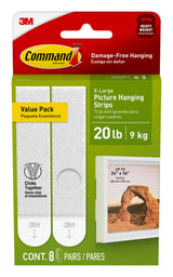 Command 20 Lb XL Heavyweight Picture Hanging Strips, Thoughtful Housewarming Gift for New Homeowners and First Apartment Renters, 8 Pairs White Adhesive Strips