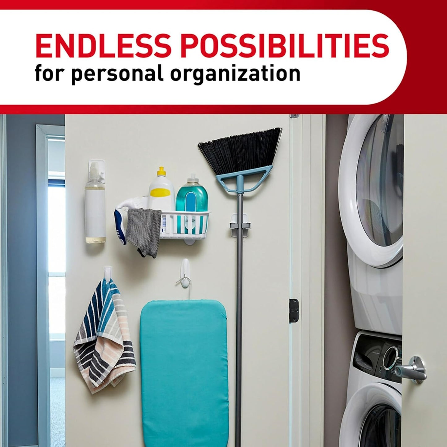 Command Broom Grippers – Child-Safe Wall Organizer, Tool-Free Broom Holder for Family Homes