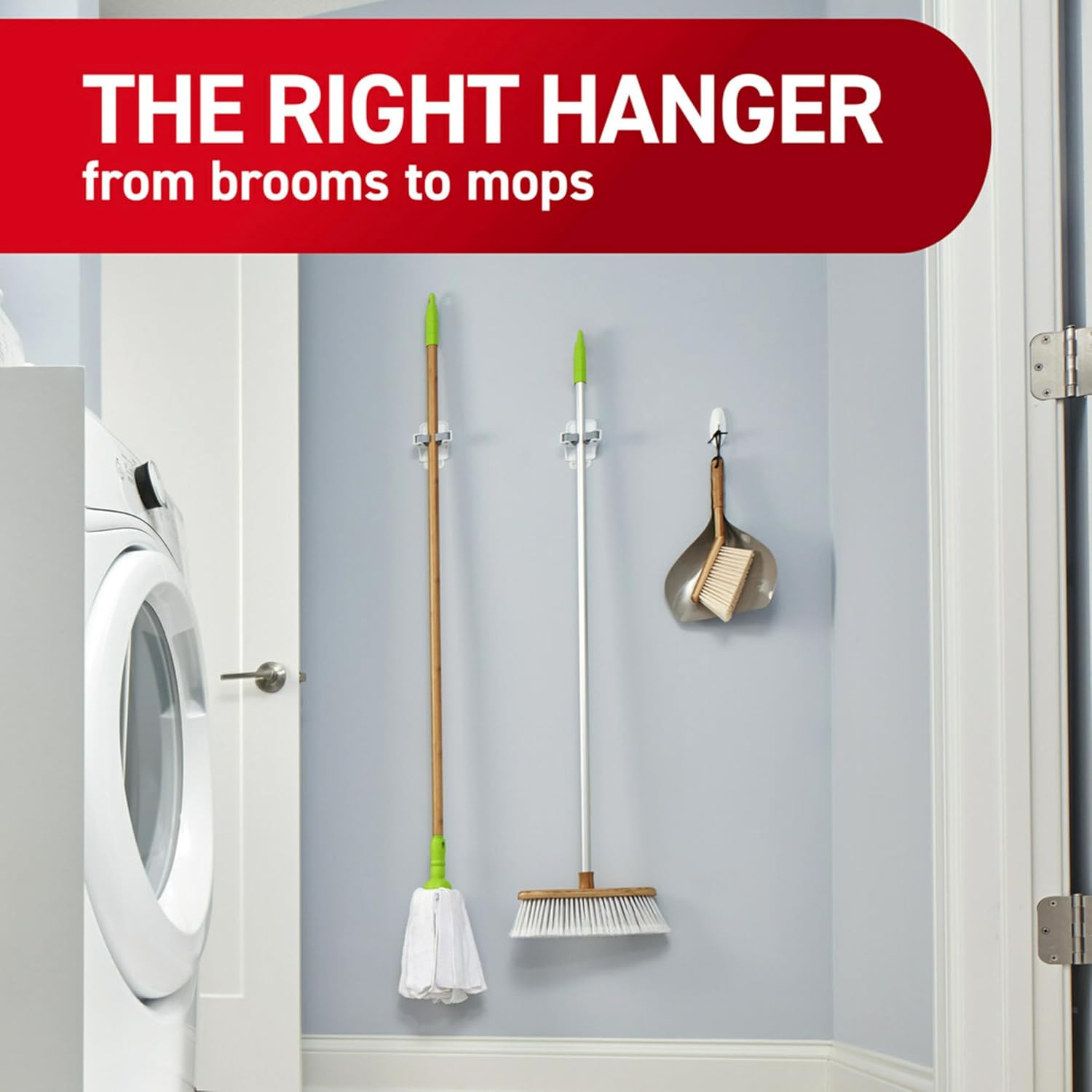 Command Broom Grippers – Child-Safe Wall Organizer, Tool-Free Broom Holder for Family Homes