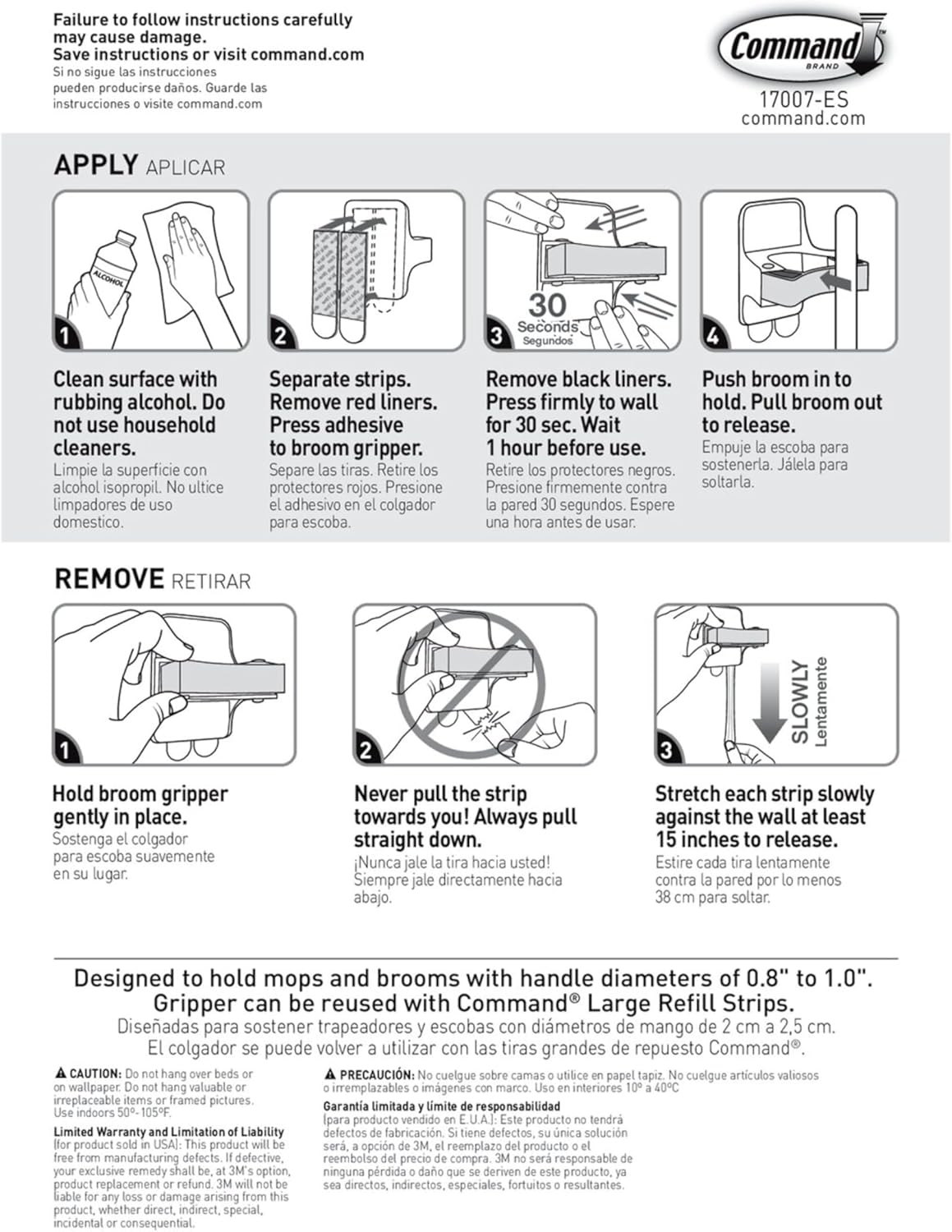 Command Broom Grippers – Child-Safe Wall Organizer, Tool-Free Broom Holder for Family Homes