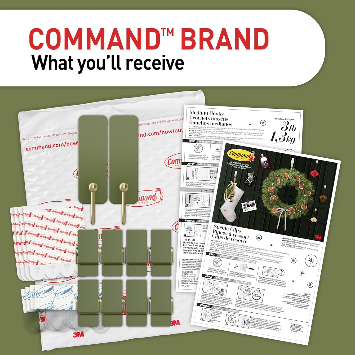 Command Christmas Hook Gift Set in Sage Green, Practical Stocking Stuffer for Renters and Apartment Dwellers