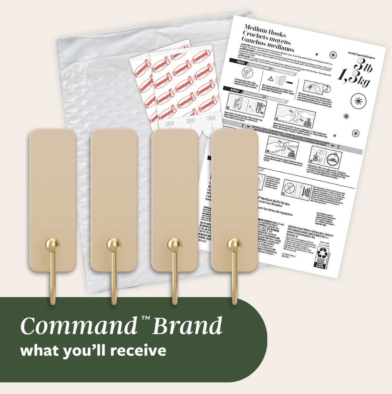 Command Medium Wire Hook Practical Birthday Gift for Mom, Rental-Safe Adhesive Hooks in Rosemary
