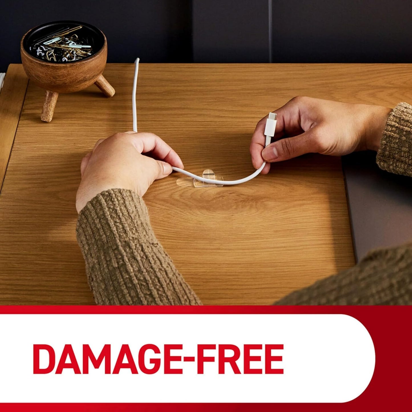 Command Round Cord Clips for Kid and Pet Safe Homes, Tame Tangled Cords Behind TVs and Appliances