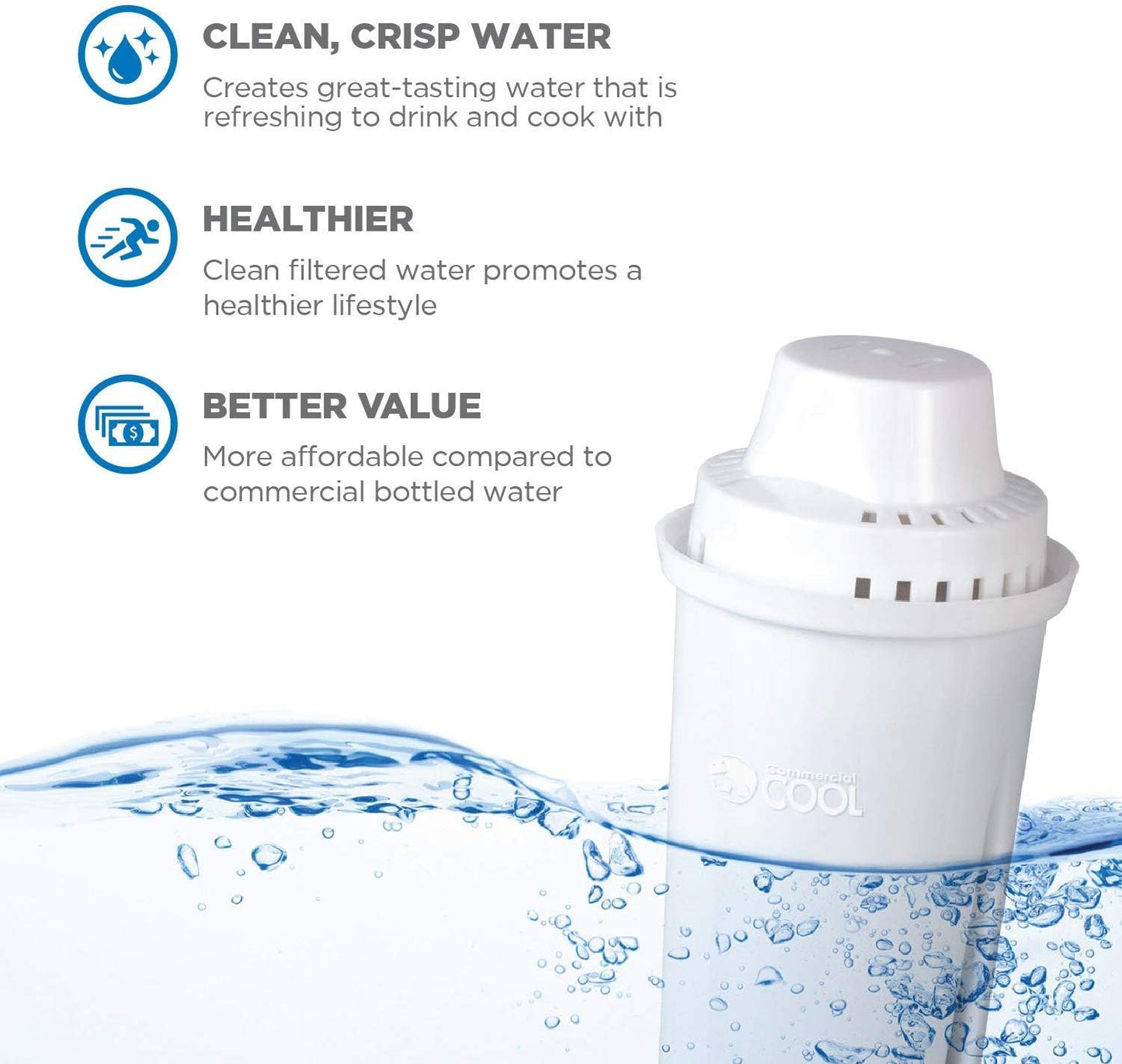 Commercial Cool Brita Compatible Filters – Remove Copper, Mercury, Cadmium, and Chlorine from Tap Water, BPA-Free 6-Pack