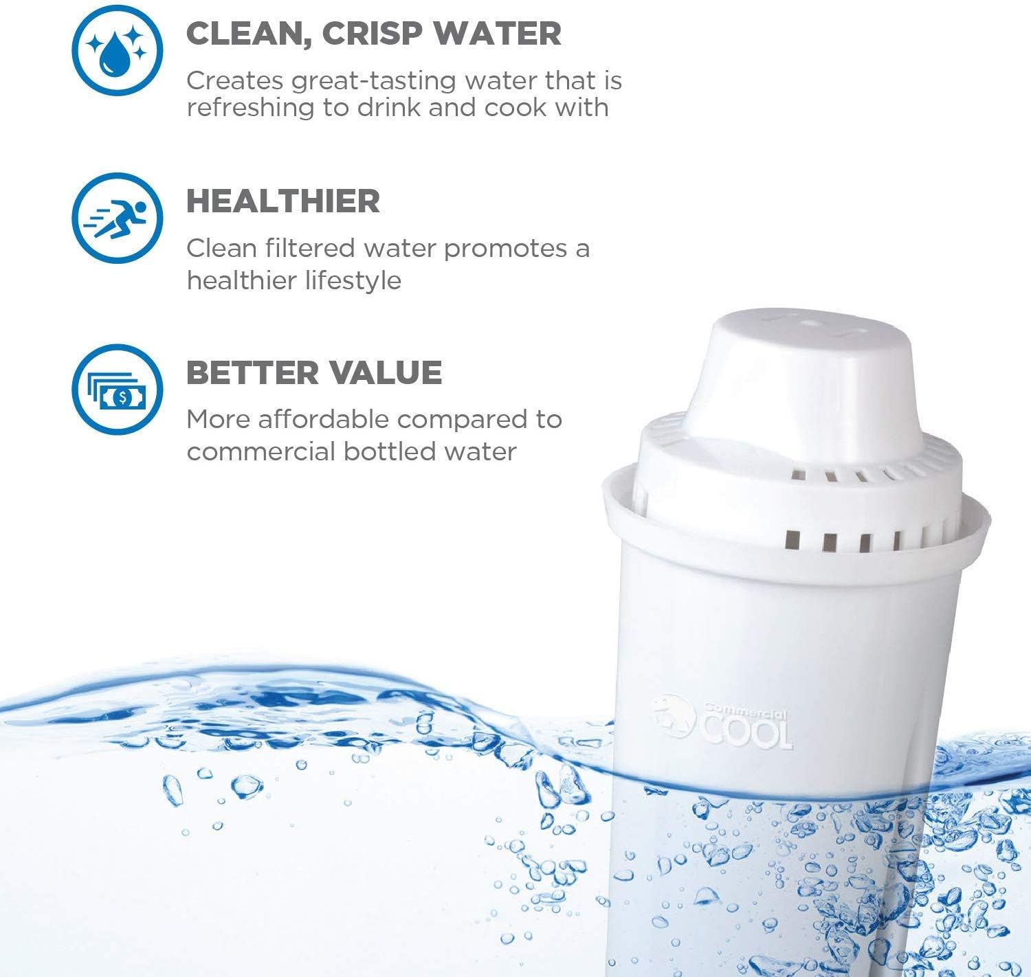 Commercial Cool Brita Compatible Filters – Remove Copper, Mercury, Cadmium, and Chlorine from Tap Water, BPA-Free 6-Pack