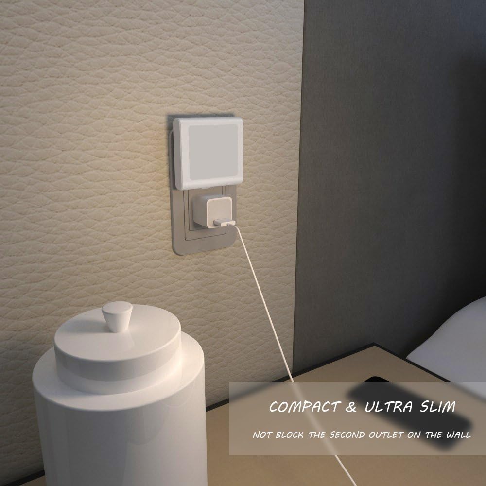 compact 2.76-inch square plug-in housing designed not to block adjacent outlets