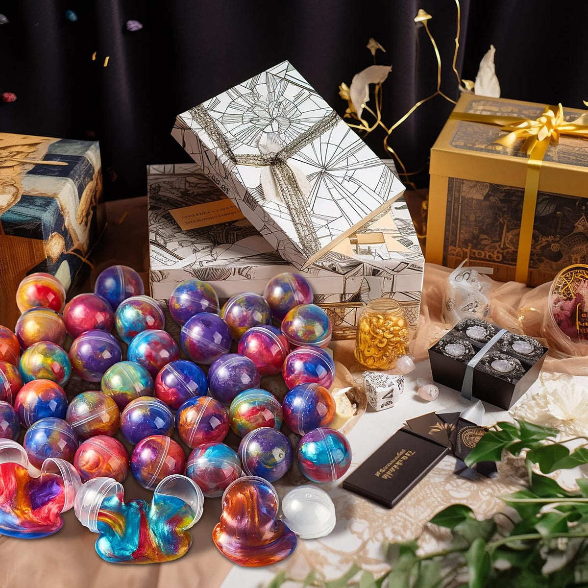 compact ball form (1760 cc total volume) suitable for goodie bags and treasure boxes
