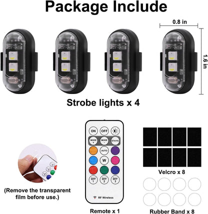Compact Wireless Strobe Light 4-Pack – Tool-Free Velcro Mounting for Clean, Drill-Free Installations