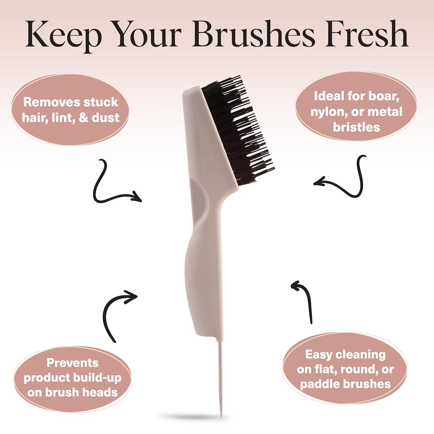 compatible with boar bristle, nylon, and metal bristle brushes plus combs