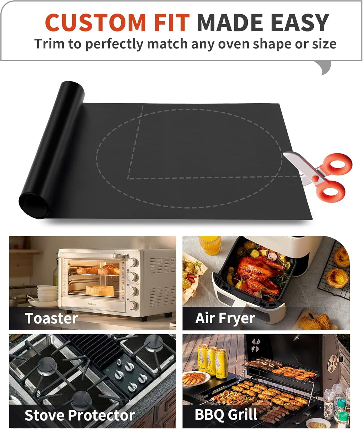 compatible with both hidden-element ovens (placed on lowest rack) and exposed-element ovens (placed below burner trays)
