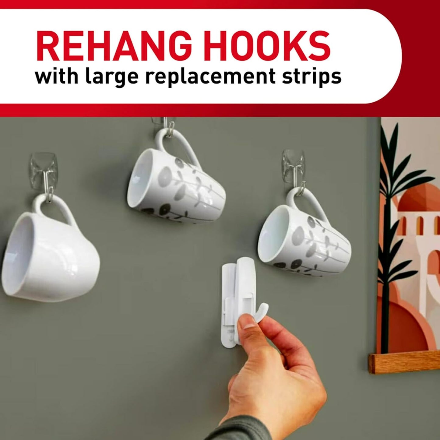 compatible with smooth surfaces including painted drywall, metal, concrete, laminate, finished wood, tile, and glass