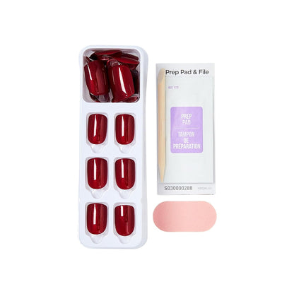 complete kit: 30 press-on nails, prep pad, mini file, and manicure stick