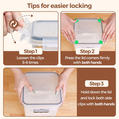 ComSaf Food Grade Polypropylene Airtight Pantry Bin Free of Moisture and Pests, 2.6Qt 5.5Qt 3 Pack Clear