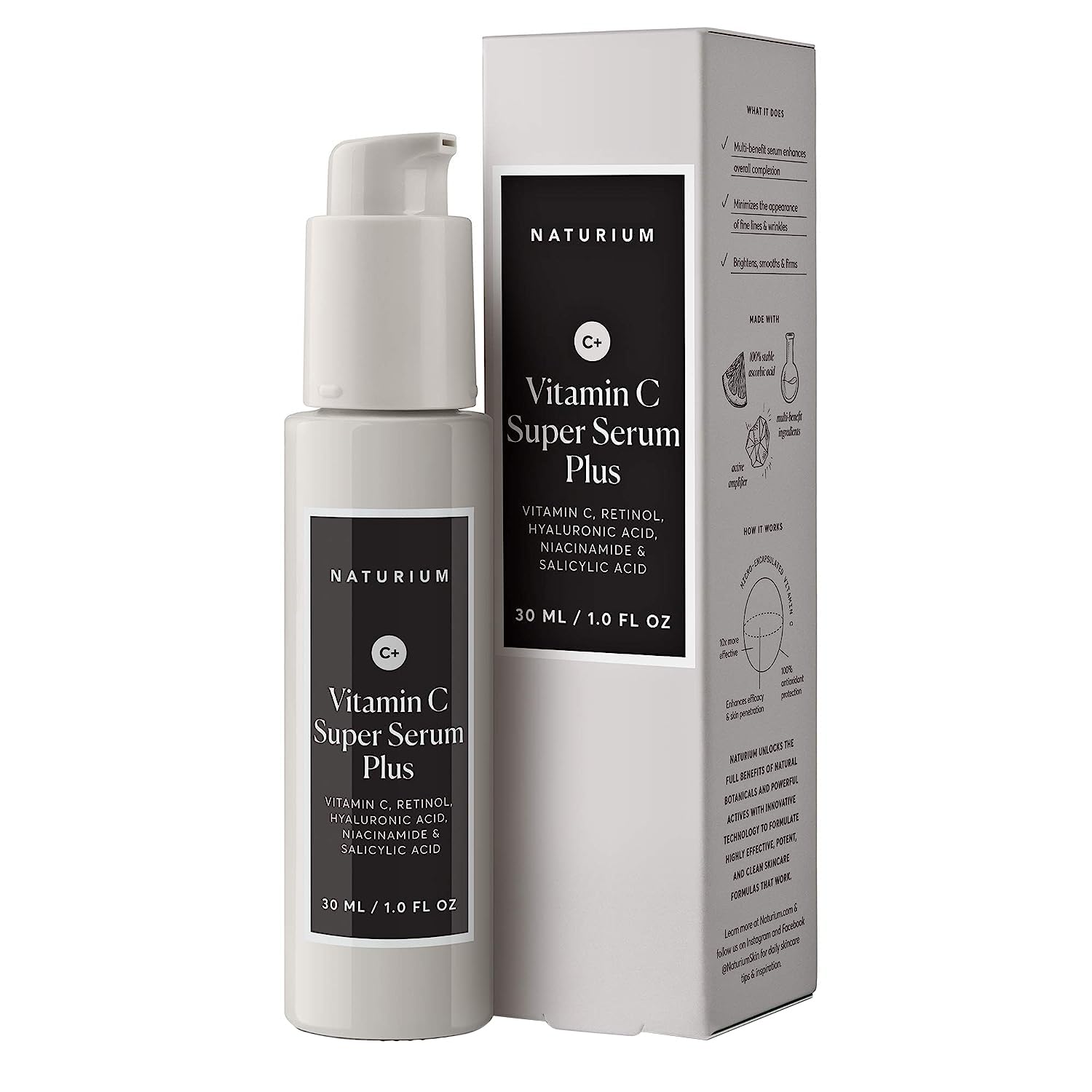 concentrated 5-active formula combining vitamin c, retinol, hyaluronic acid, niacinamide, and salicylic acid