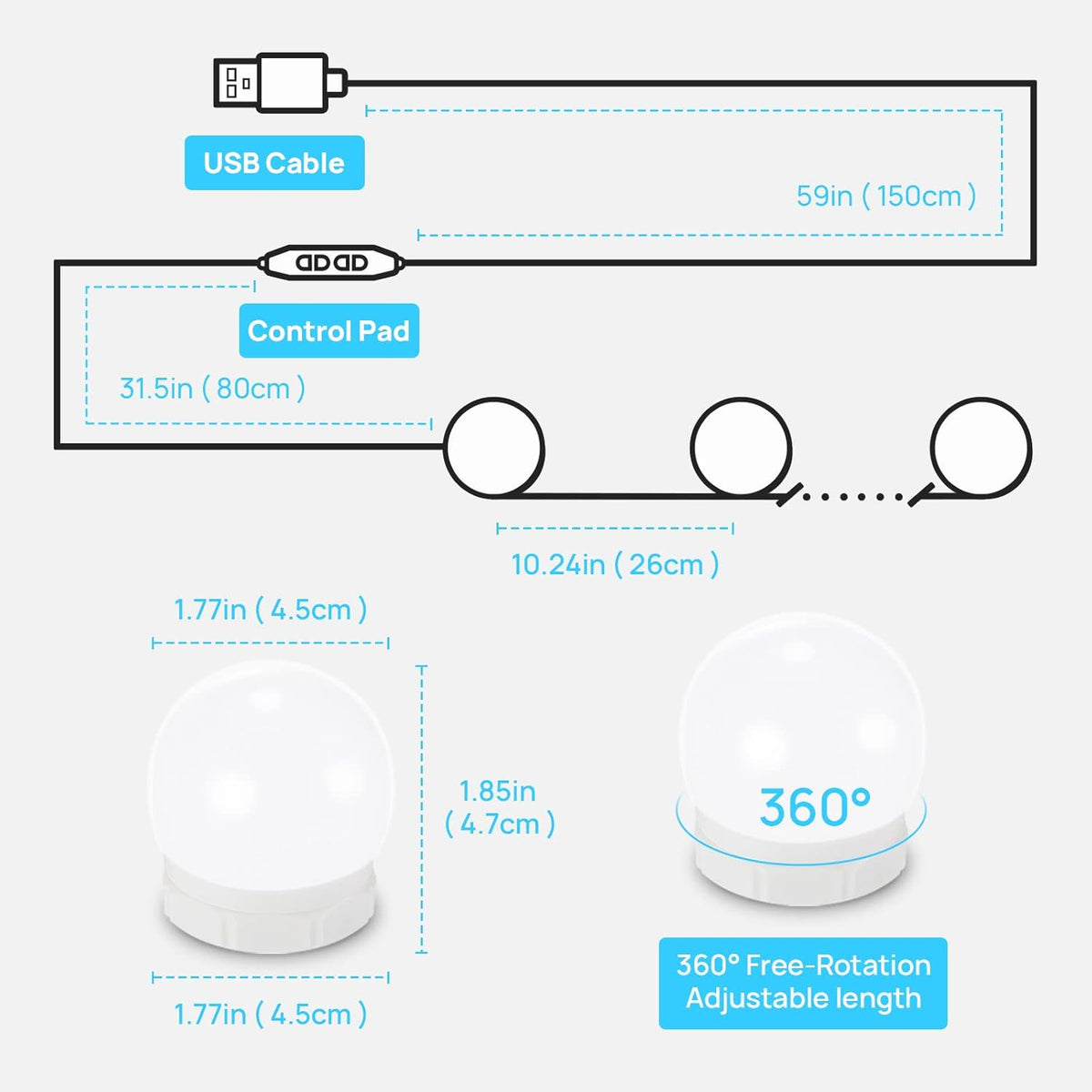 Consciot Stick-On Mirror Bulbs – Refined Home Glam with Adjustable Color and Crafted Adhesive Mounting