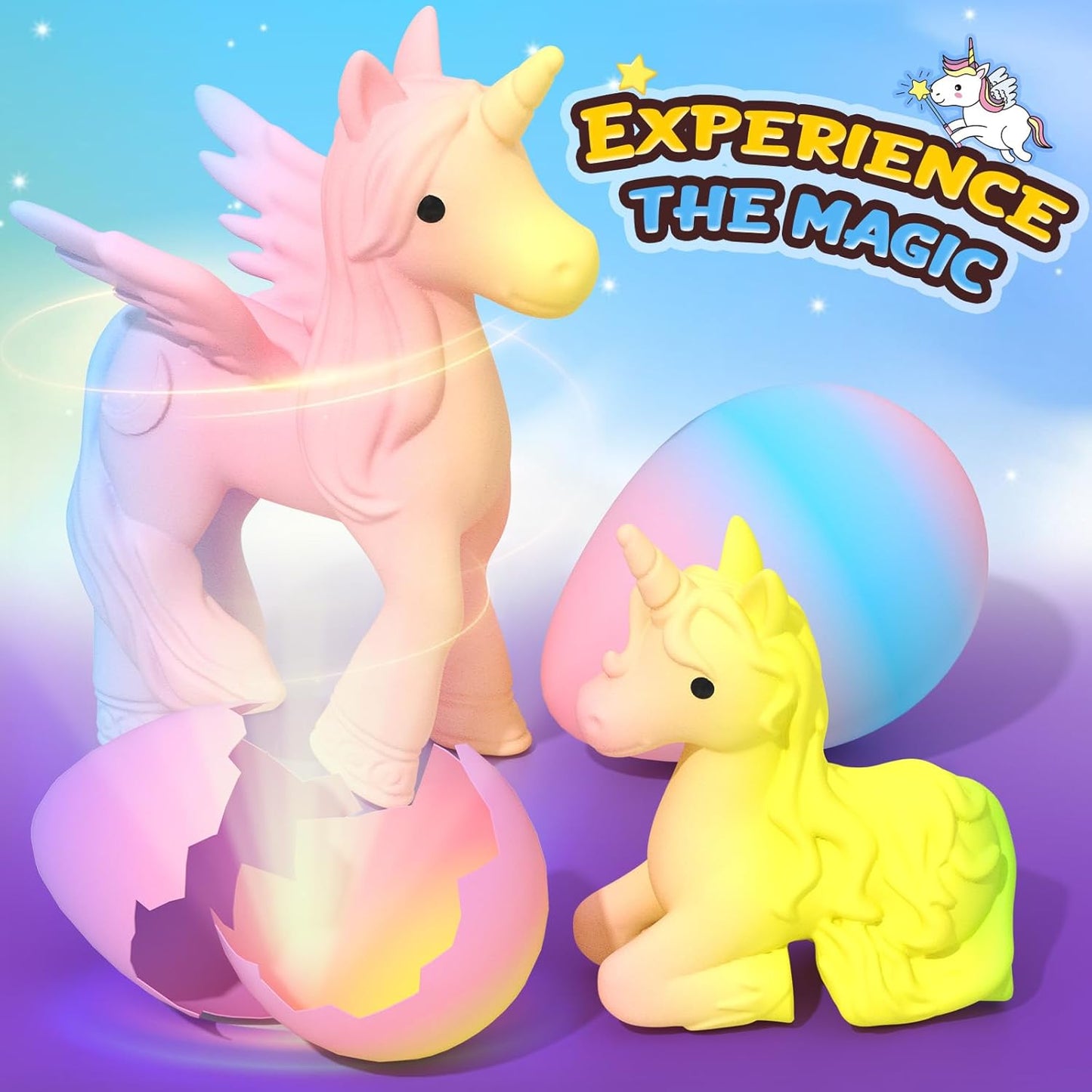Coodoo Unicorn Hatching Rainbow Eggs 6 Pack – Magical Birthday Gift for Kids Ages 3-8, Easter Basket Stuffer for Boys and Girls