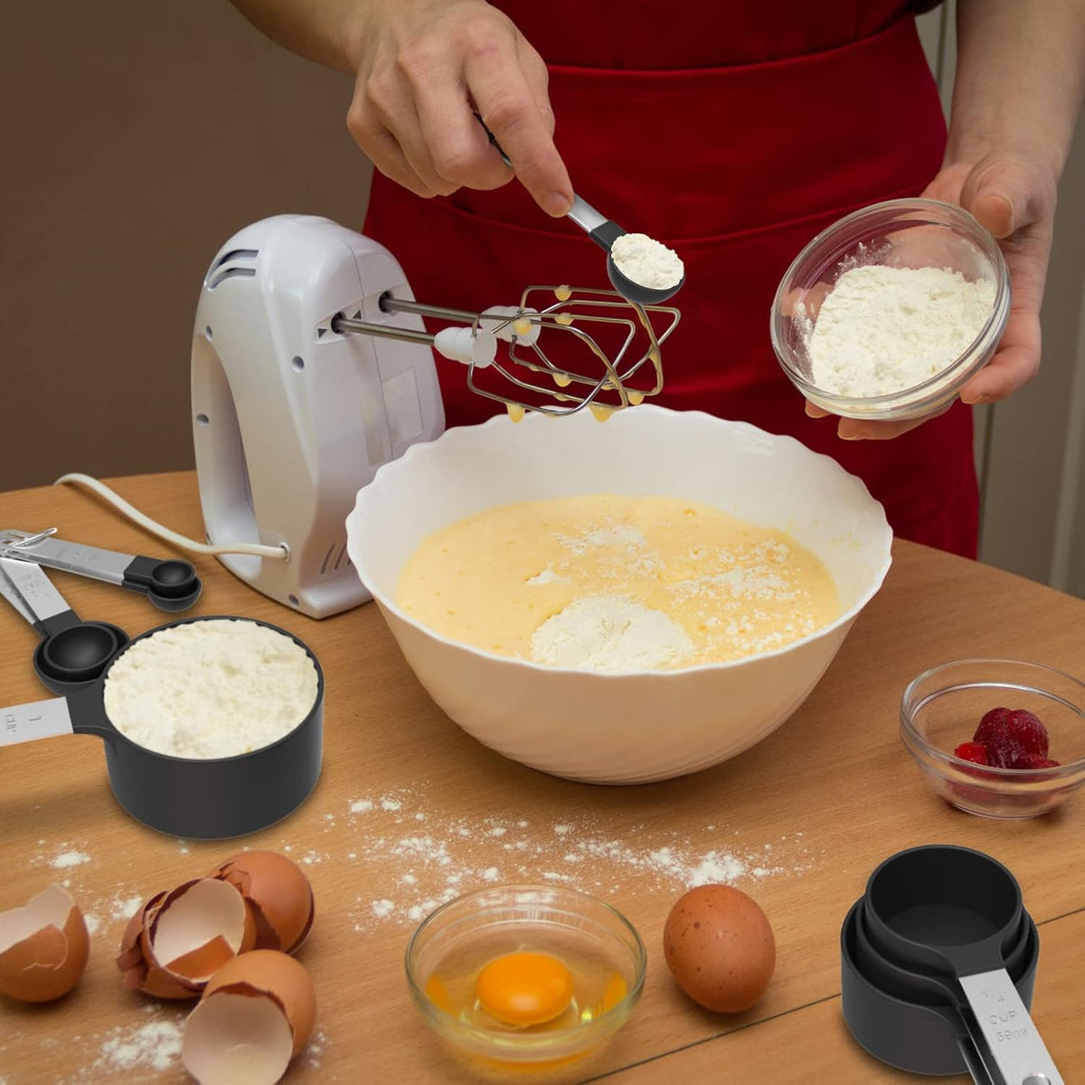 CookVera Measuring Cups & Spoons Set – Hands-On Fraction Learning Set for Children, Color-Coded Engraved Measuring Tools