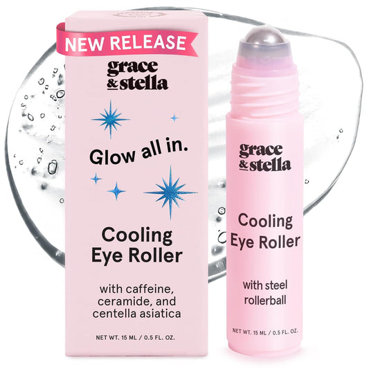 cooling metal ball (or rose quartz ball on moisturizing variant) rollerball applicator that massages and cools on contact