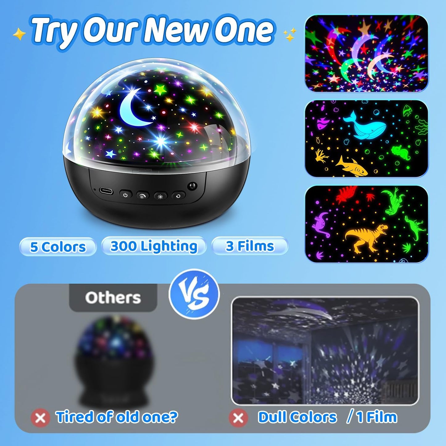 COOLNIGHT Star Projector Night Light for Boys – Child-Safe LED Nursery Lamp with Remote and Timer