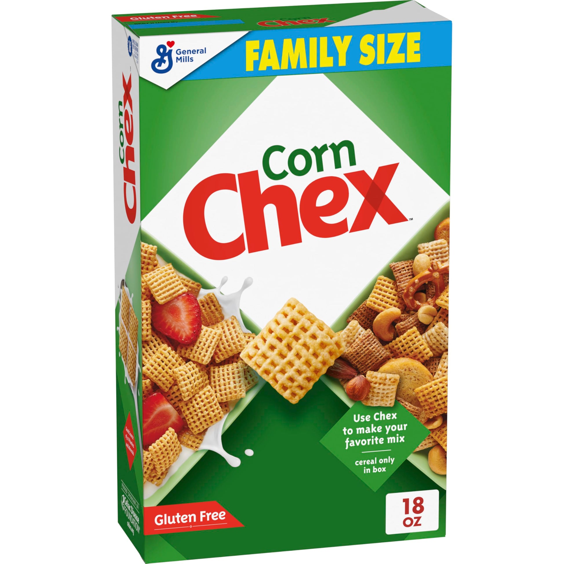 Corn Chex Gluten Free Cereal – Family Size 18 oz Box for Kids Breakfast and Lunchbox Packing