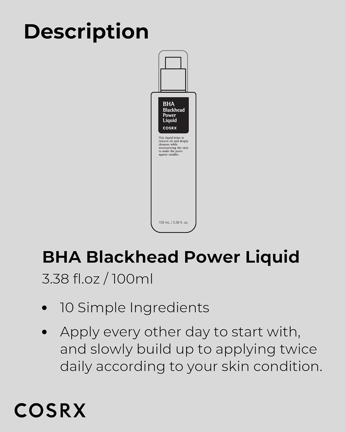 COSRX Niacinamide 2% + BHA 4% Blackhead Exfoliant Toner – Simple Two-Active Exfoliant for Clean and Intentional Skincare Shelves
