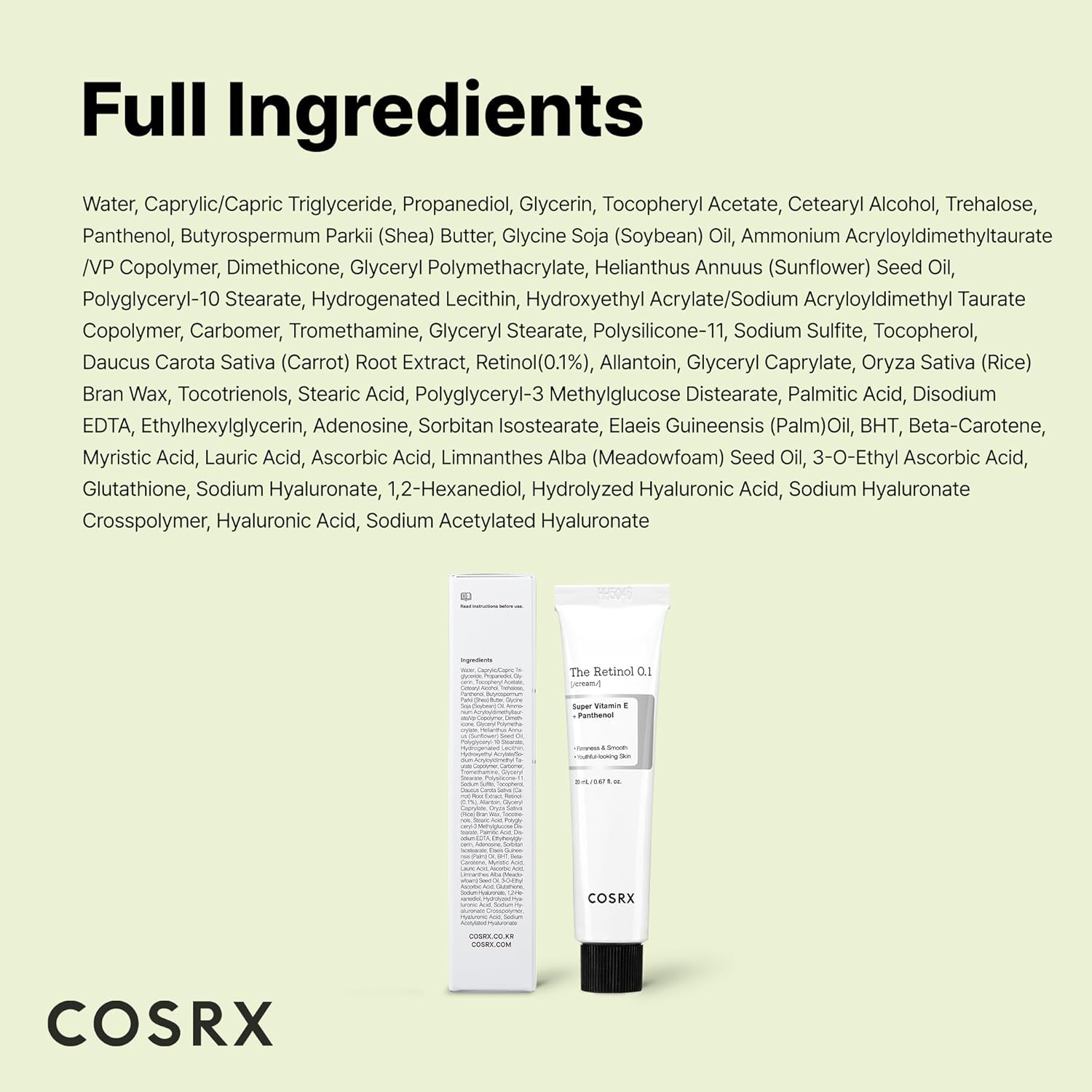 COSRX Retinol 0.1 Cream – Bedtime Skincare Self-Care Step to Smooth Fine Lines Around Eyes