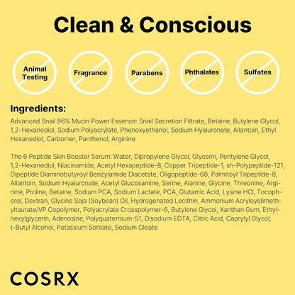 COSRX Snail Mucin 96% Peptide Booster Set - Thoughtful Mothers Day Gift for Mom Who Loves K-Beauty, Two-Step Serum Routine