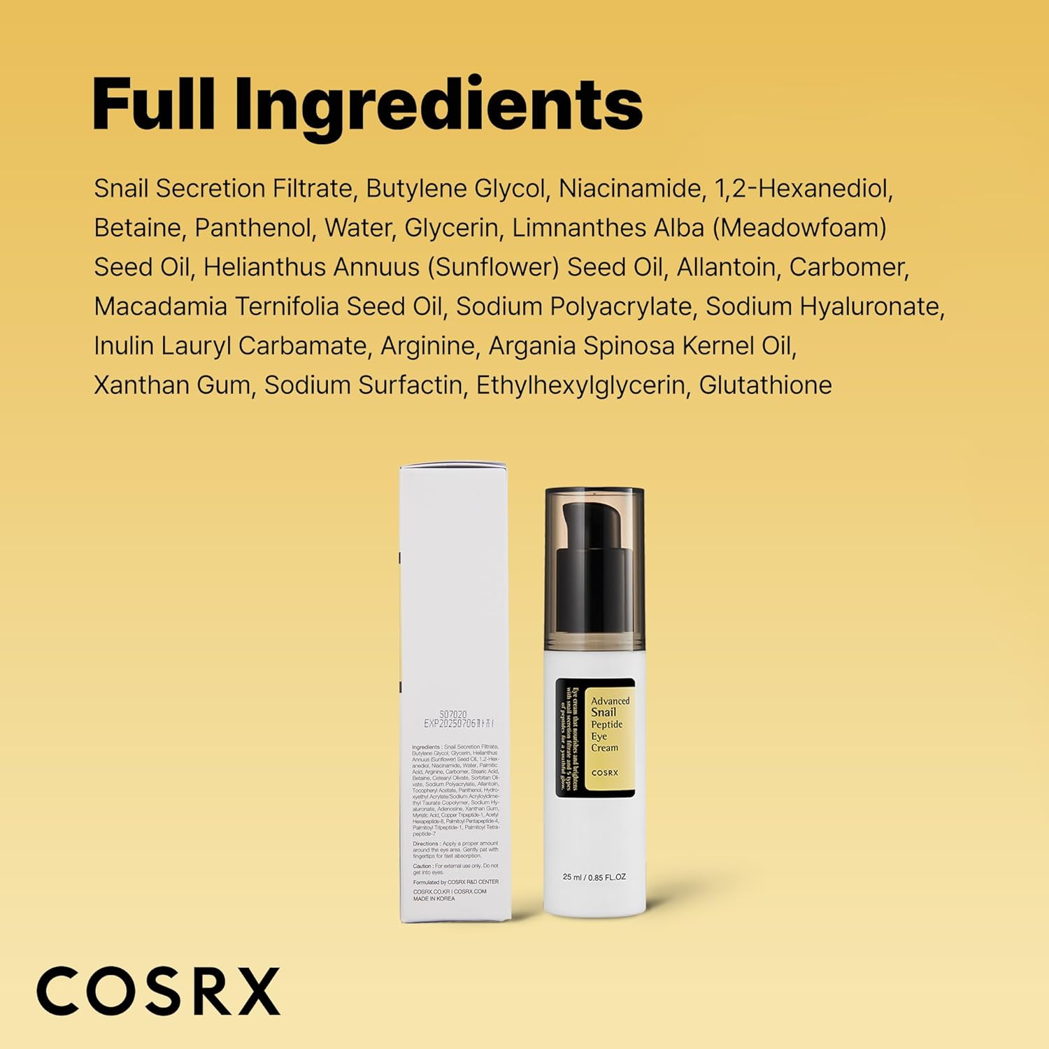 COSRX Snail Mucin Peptide Under Eye Cream – Clean Vanity Staple, Simple One Step Eye Treatment for Dark Circles and Wrinkles